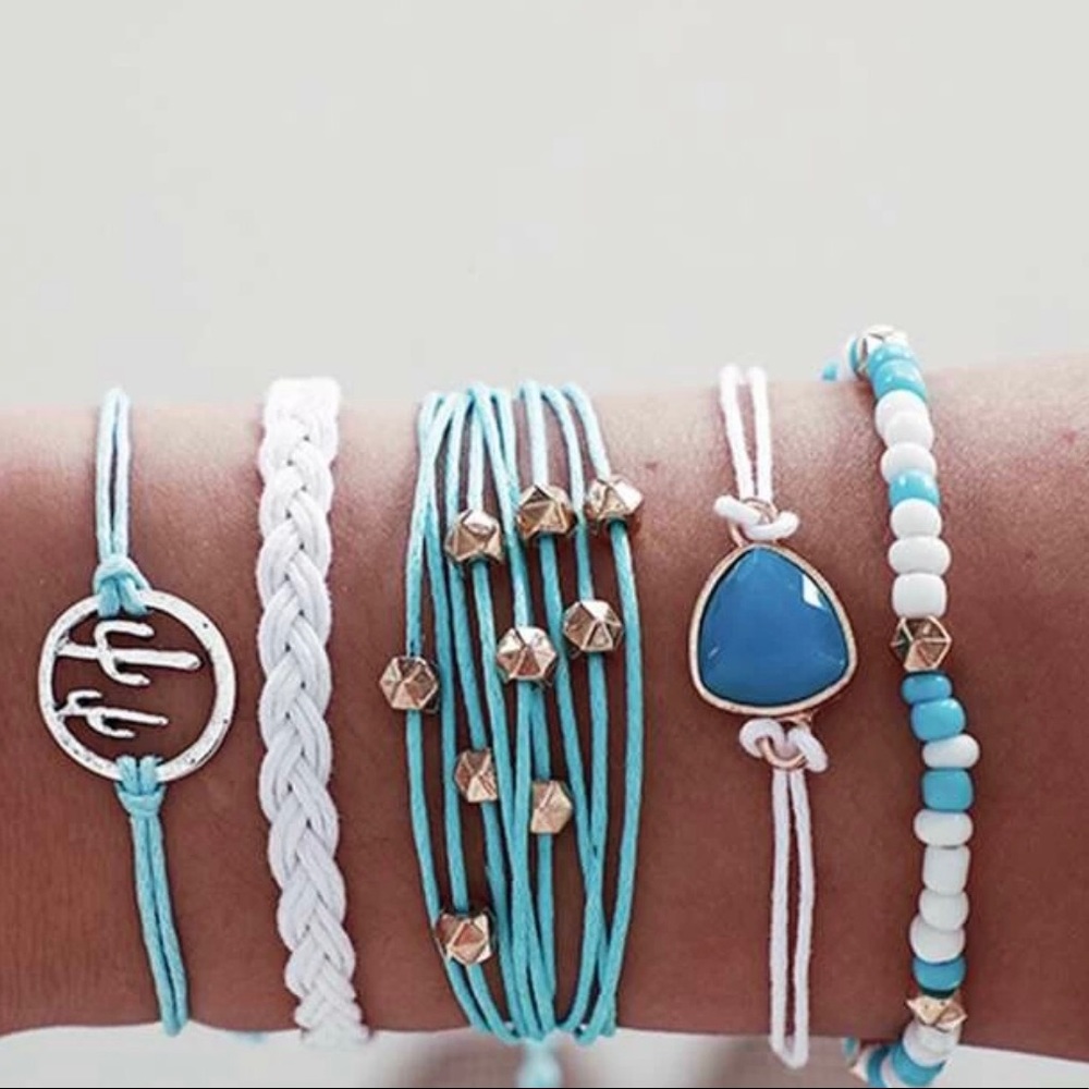 5pcs cactus and bead string bracelet set